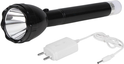 FIRSTLIKE Dual Mode Power Full Led Rechargeable Long Range Torch Up to 1 Km With BackLight 8 hrs Torch Emergency Light(Black)