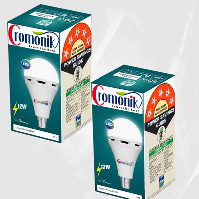 Cromonik Pack of 2-12W Rechargeable LED Light Bulb for Outdoor Use 4 hrs Bulb Emergency Light(White)