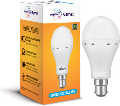 Wipro 15W Rechargeable LED (Pack of 1) with backup of upto 4 hrs Bulb Emergency Light(White)