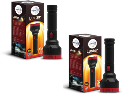 Wipro Luster 3W LED Bright Rechargeable Torch |Emergency Torch|Li Ion Battery, ABS 5 hrs Torch Emergency Light(Black)