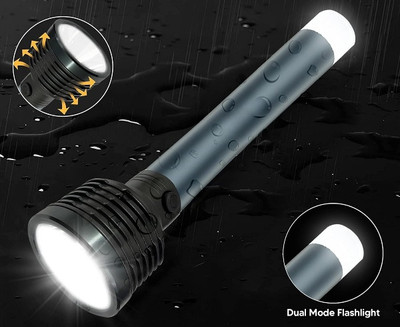 CRENTILA 2 In 1 Charging Torch Long Range Flashlight Metal Body 8 hrs Torch Emergency Light(Black, Grey)