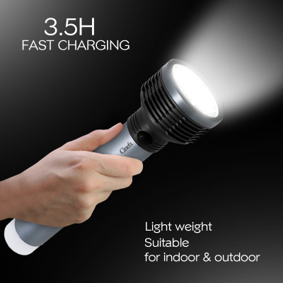 awza 2 In 1 Charging Torch Long Range Flashlight Metal Body 10 hrs Torch Emergency Light(Silver)