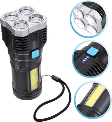 cilesis 4 in 1 Torch with Battery Indicator rechargeable High Power max Long battery Torch(Black, 10 cm, Rechargeable)