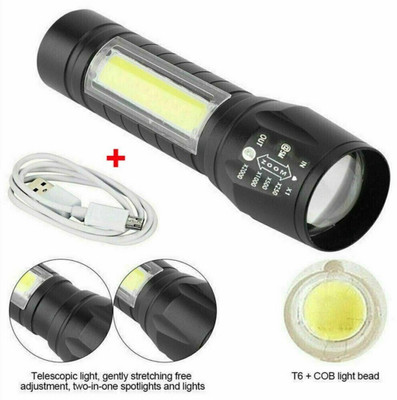 Leemoza HASRU Mini Waterproof Portable LED COB Flashlight USB Rechargeable_E25 200 hrs Torch Emergency Light(Black)