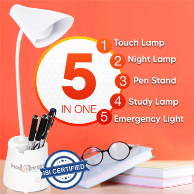 Pick Ur Needs Study Table Light Lamp Rechargeable With Touch On/Off Unique Switch Touch Dimmer 4 hrs Flood Lamp Emergency Light(White)