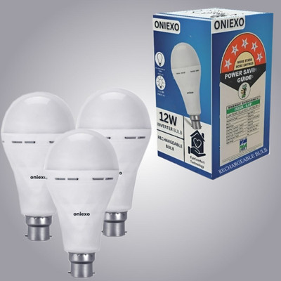 ONIEXO Pack of 3-Durable and Bright 12W Rechargeable LED Emergency Bulb for All Needs 4 hrs Bulb Emergency Light(White)