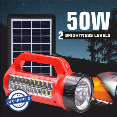 Sunaze Rechargeable 50W Torch Light With Laser + 20 SMD Bright LED Support Solar Charge 5 hrs Torch Emergency Light(Multicolor)