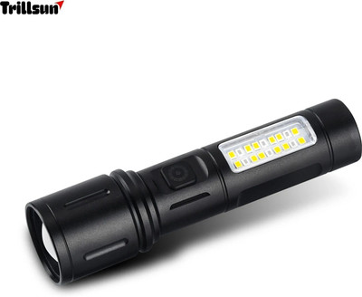 Trillsun Metal Body Zoomable 1000 Meter|1 Km High Power Long Range & Type-C 1 hrs Flood Lamp Emergency Light(Black)