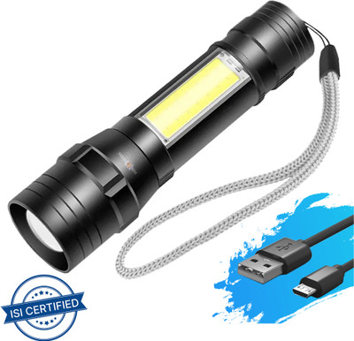 Pick Ur Needs Mini Emergency 3 Mode High Bright USB Rechargeable LED+COB Zoomable Torch Light 4 hrs Torch Emergency Light(Black)