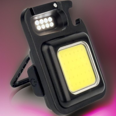 TOOLART Mini LED Flashlight 500 Lumens COB Rechargeable Work light Keychain KeyChain gc5 6 hrs Torch Emergency Light(Black)