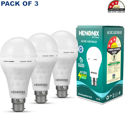 HENONIX 12 Watt LED Bulb – Pack of 3 | Bright Energy-Saving Light for Home & Office 4 hrs Bulb Emergency Light(White)