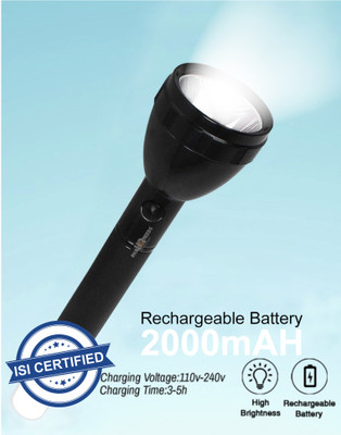 Pick Ur Needs Rechargeable LED Long Range Torch Full Power Up to 1 Km With BackLight 6 hrs Torch Emergency Light(Black)