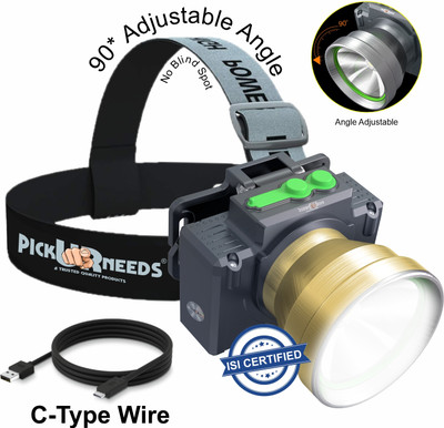 Pick Ur Needs Rechargeable Head Lamp With 3 Mode LED Almunium Body 150W Laser 2400 mAh Battery 3 hrs Torch Emergency Light(Gold)