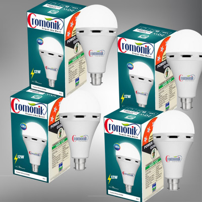 Cromonik Pack of 4-Efficient 12W Rechargeable LED Bulb for Daily Use 4 hrs Bulb Emergency Light(White)