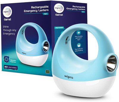 Wipro Garnet Rechargable Emergency Light|Fast Charging Type-C | Adjustable Brightness 10 hrs Lantern Emergency Light(Blue)
