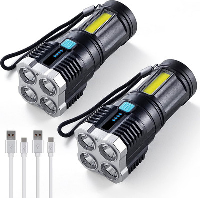 ASTOUND Super Bright 4 LED Flashlight Rechargeable Outdoor Waterproof Led Torch 3 hrs Torch Emergency Light(Black)