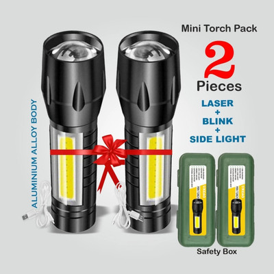 UNZAG ( Pack 2 ) Mini Pocket Light Zoom COB USB Led WaterProof 0.2 hrs Flood Lamp Emergency Light(Multicolor)