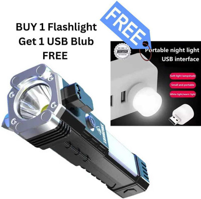 RUDON Led Rechargeable torch Flash Light Emergency (Pack of 1& Free USB Blub gift) 12 hrs Torch Emergency Light(Black)