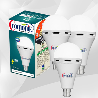 Cromonik Pack of 3-Rechargeable 12W LED Bulb for Power Saving 4 hrs Bulb Emergency Light(White)