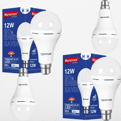 Henonex 12W Emergency Bulb Set of 4 | Rechargeable Light for Home & Office 4 hrs Bulb Emergency Light(White)