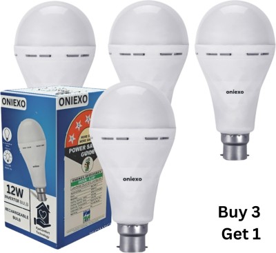 ONIEXO Pack of 4-Quick-Charging 12W LED Bulb for Efficient Backup in Power Failures 4 hrs Bulb Emergency Light(White)