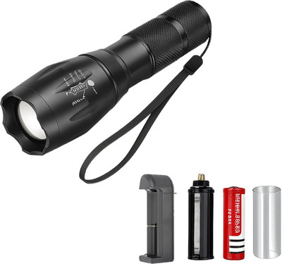 CICASTO XML T6 Tactical Flashlight Super Bright Torch with Zoomable Focus, 5 Modes 5 hrs Torch Emergency Light(Black)