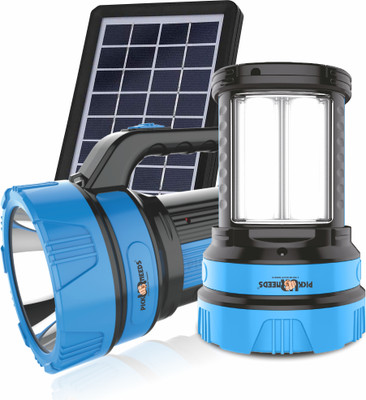 Pick Ur Needs 50W Solar Rechargeable Long Range Torch With 2 Side Emergency Tube Light 6 hrs Torch Emergency Light(Blue)