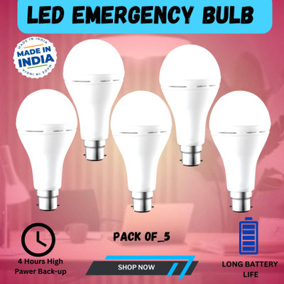 Clairbell Rechargeable Emergency Bulb Inverter Bulb for home 4Hr battery backup_Pack5 W1 4 hrs Bulb Emergency Light(White)