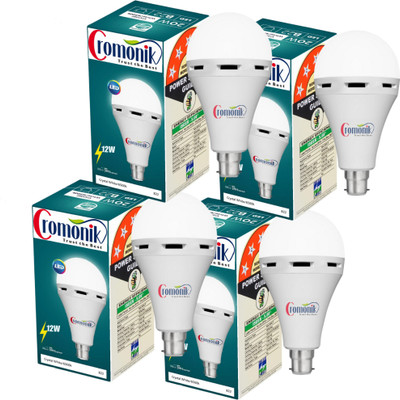Cromonik Pack of 4-Rechargeable 12W LED Bulb for All-Purpose Use 4 hrs Bulb Emergency Light(White)
