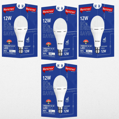 Henonex 12W Emergency Bulbs with Rechargeable Battery | Set of 4 for Home Backup 4 hrs Bulb Emergency Light(White)