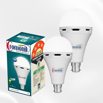 Cromonik Pack of 2-Smart 12W Rechargeable Bulb with Auto On/Off Function 4 hrs Bulb Emergency Light(White)