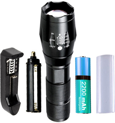 Small Sun 500 Meter Waterproof LED 5W Torch Rechargeable 5 Mode 2200 mAh Battery 8 hrs Torch Emergency Light(Black)