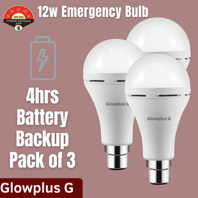 Glowplus G Pack of 3 – 12W Rechargeable Emergency Bulbs | Energy Saving Backup Light 3 hrs Bulb Emergency Light(White)