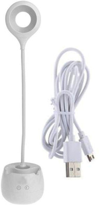 GALLAXY Rechargeable Table Study Lamp Touch Button with Phone & Pen Holder with 360° Adjustable Gooseneck Head with Bright 2 LED Study Lamp (40 cm, White) 1 hrs Flood Lamp Emergency Light(White)
