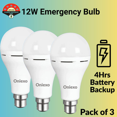 ONIEXO Rechargeable 12W Emergency Lamp – Pack of 3 4 hrs Bulb Emergency Light(White)