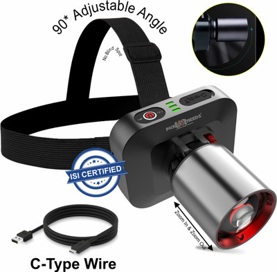 Pick Ur Needs Chargeable Aluminium Body Head Lamp With 3 Mode LED Zooming Head 1800mAh Battery 5 hrs Torch Emergency Light(Silver)