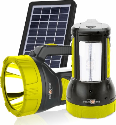 Pick Ur Needs 50W Solar Rechargeable Long Range Search Light + 2 Side Extra Bright Tube 6 hrs Torch Emergency Light(Yellow)