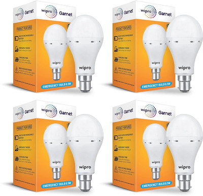 Wipro 8.5W Rechargeable LED Bulb (Pack of 4) with backup of 4 hrs Bulb Emergency Light(White)