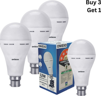 ONIEXO Pack of 4-12W Auto-Charge Emergency LED Bulb for Hassle-Free Backup Lighting 4 hrs Bulb Emergency Light(White)