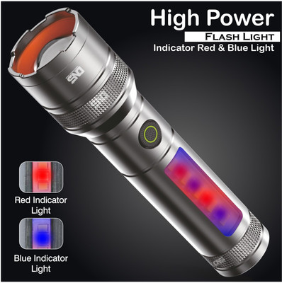MHAX Rechargeable Metal Body Torch Zoomable Head 3 Color Mode Lights 1200 mAh Battery 5 hrs Lantern Emergency Light(Silver)