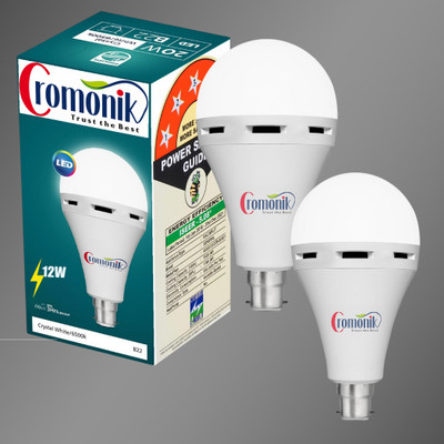 Cromonik Pack of 2-12W LED Bulb with Built-In Rechargeable Battery 4 hrs Bulb Emergency Light(White)