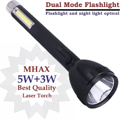 MHAX 2Mode 5W+3W Lithium Battery Long Range_Led torch Light Rechargeable with_2000mAh 6 hrs Lantern Emergency Light(Black)