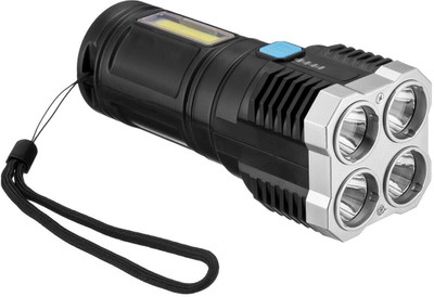 WunderVoX 4-LED Light Flashlight Torch Side COB Lamp-Black 3 hrs Torch Emergency Light(Black)