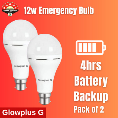 Glowplus G Backup Battery Bulbs – Pack of 2 (12W Each) 3 hrs Bulb Emergency Light(White)