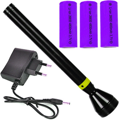 GALLAXY Ultra Bright LED Flashlight 1500 m Range Emergency Torch 25W Long Range Torch 5 hrs Torch Emergency Light(Black)
