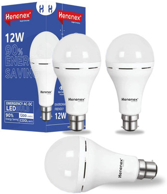 Henonex 12W Inverter LED Bulb|Pck of 3 4 hrs Bulb Emergency Light(White)