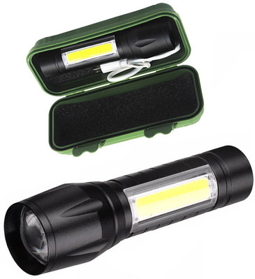MOOZMOB USB Rechargeable XPE Flashlight COB Torch Light, Mini LED Hand Torch for Pocket 6 hrs Torch Emergency Light(Black)