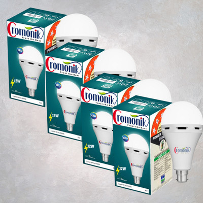 Cromonik Pack of 4-12W Rechargeable LED Bulb with Excellent Brightness 4 hrs Bulb Emergency Light(White)