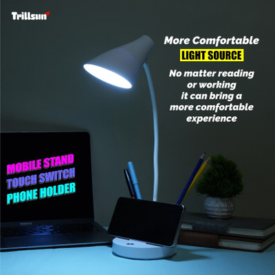 Trillsun 360 Degree Flexible Neck, Touch Switch Rechargeable Eye Protection Table Lamp(40 cm, White)