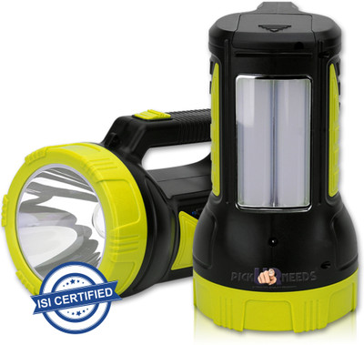 Pick Ur Needs Superior Quality 50 Watt Rechargeable Long Range Search Torch Light with 2 Side Emergency Tube Light 6 hrs Torch Emergency Light(Yellow,Black)